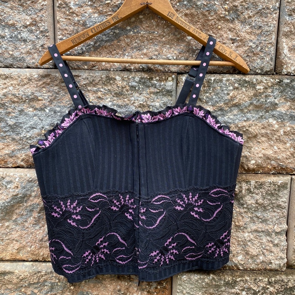 Vintage Cacique Black and Pink Corset Embroidered
